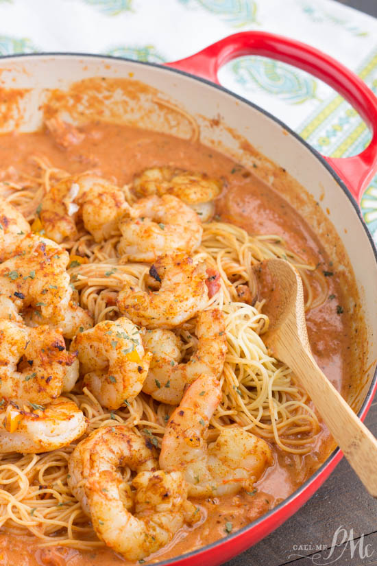 Shrimp Pasta in Spicy New Orleans Tomato Cream Sauce is a completely satisfying meal and ideal combination of flavors from hot and spicy to tangy and creamy. Shrimp Pasta in Spicy New Orleans Tomato Cream Sauce