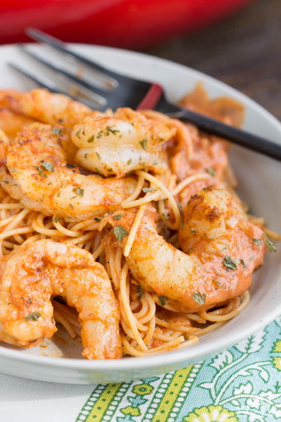 Shrimp Pasta in Spicy New Orleans Tomato Cream Sauce 