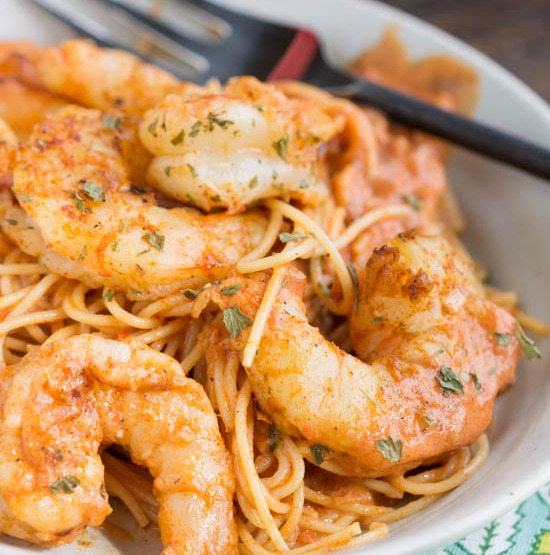 Shrimp Pasta in Spicy New Orleans Tomato Cream Sauce simple 30 minute recipe