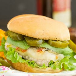 Spicy Jalapeno Pepper Jelly and Basil Sauce Pork Burgers