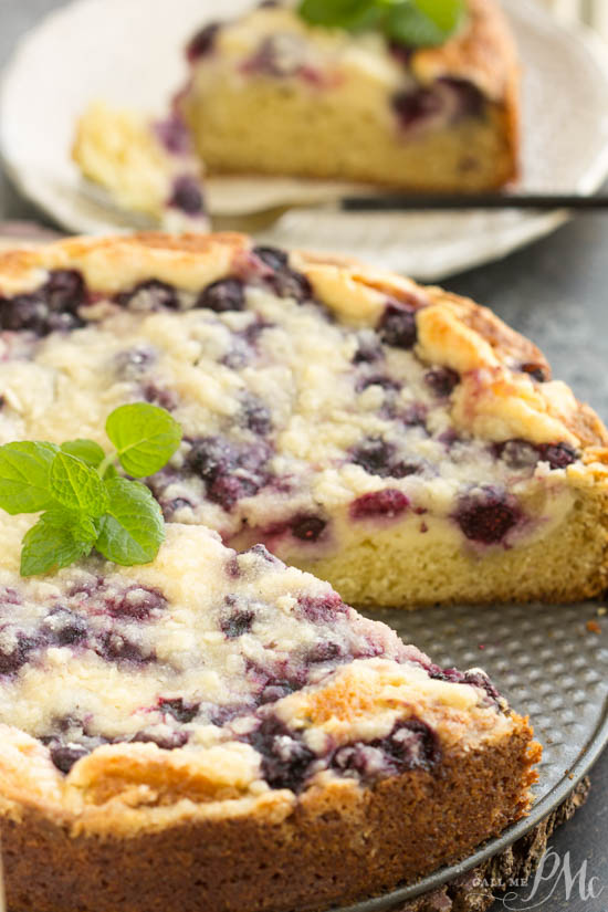 Streusel Topped Blueberry Cream Cheese Coffee Cake is a magical way to start the day! Crumb cake for breakfast pretty much guarantees a good day! 