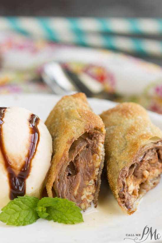 hand-held. recipe. dessert. Deep Fried Snicker Candy Bars. Egg rolls stuffed with Snickers candy bars and cooked to golden perfection. My Deep Fried Snicker Candy Bars are decadent and portable!