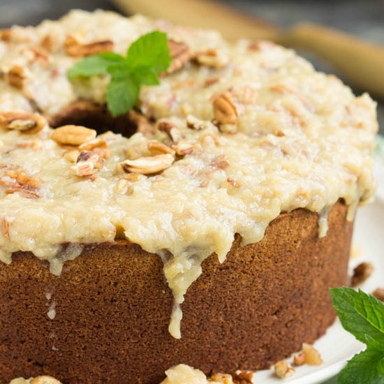 German Chocolate Pound Cake with Coconut Pecan Frosting