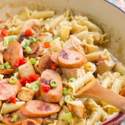 20 Minute Sausage and Chicken Cream Sauce Pasta