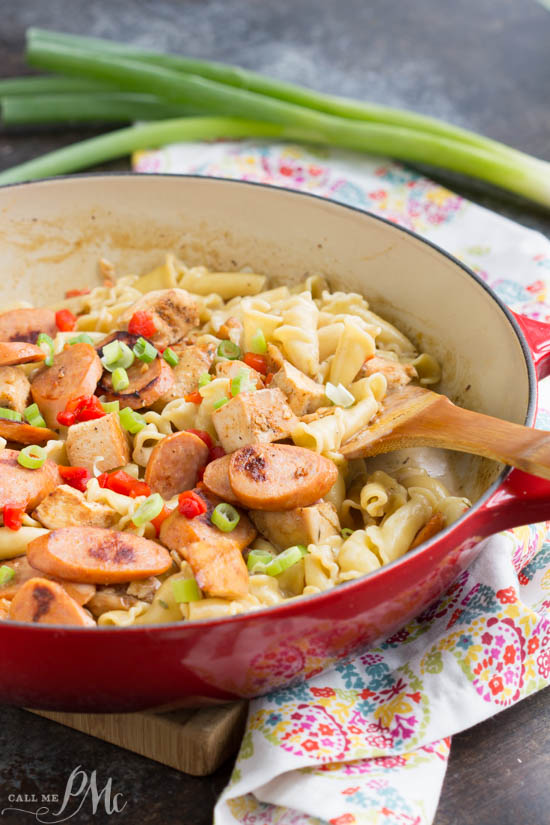 Pan of food with pasta.