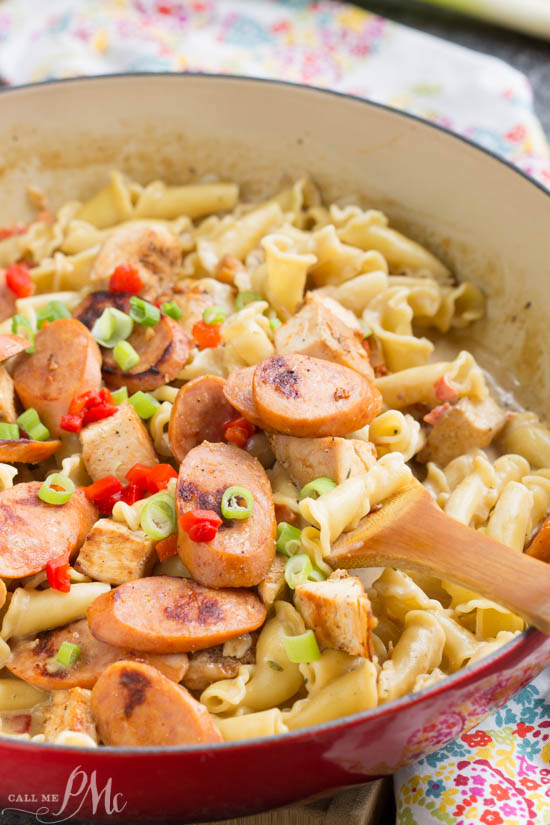 20 Minute Sausage and Chicken Cream Sauce Pasta has amazing flavor, a creamy sauce, and it only takes about 20 minutes to make! This is the perfect weeknight comfort food!