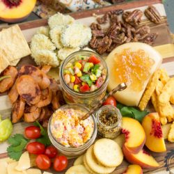 Southern Inspired Charcuterie Board with Black Eyed Pea Salsa features crowd-pleasing Southern favorites both sweet and salty, crunchy and creamy for care-free evening entertaining.