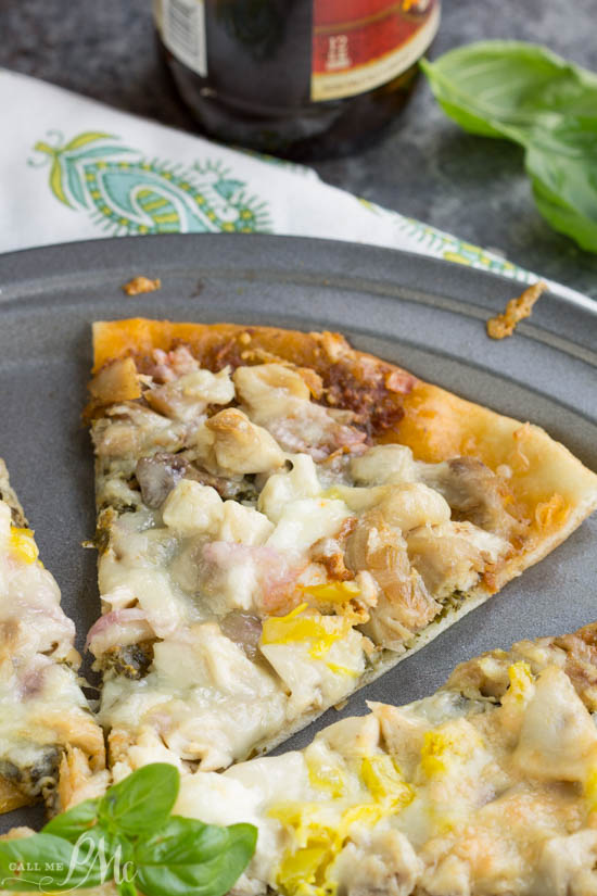 Pizza. Two Pesto Chicken Pizza with Mozzarella and Ricotta recipe is an amazingly perfect weeknight meal that comes together in minutes!