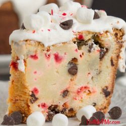 Candy canes are the epitome of Christmas for their beautiful color and minty flavor. Combined with chocolate this Crusty Candy Cane Chocolate Chip Pound cake recipe is the only dessert you need this holiday season!