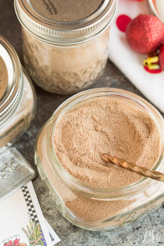 cocoa powder biscuit mix in a mason jar.