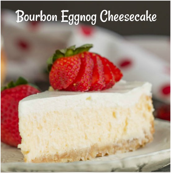 slice of bourbon eggnog cheesecake