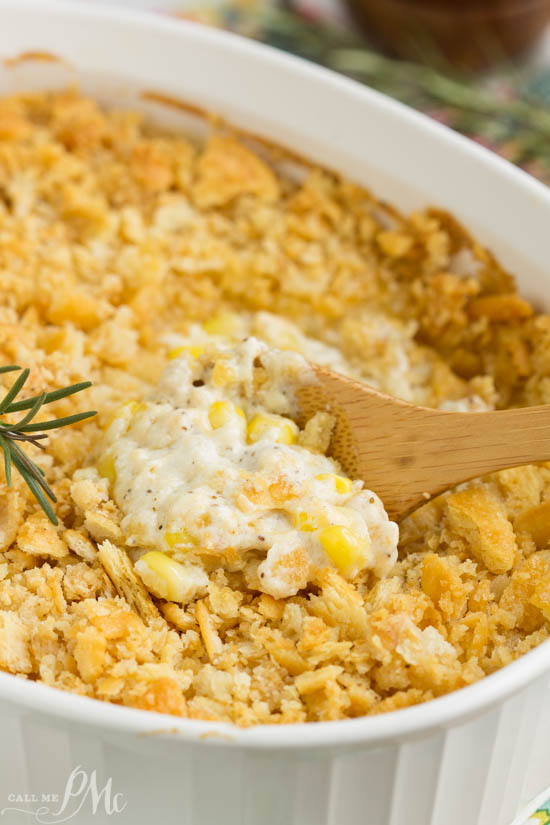 Side dish recipe. Baked Creamed Corn Casserole Recipe | No 'cream of' soup - Be a dinner-time hero when you make this delicious sweet-and-savory side dish! It's a fabulously easy recipe that is always a family favorite and a hit at pot-lucks.