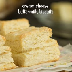 Fluffy and tender Cream Cheese Buttermilk Biscuits are made with butter, cream cheese, and buttermilk. Bake up a batch of this homemade biscuit recipe, they easy and tasty!