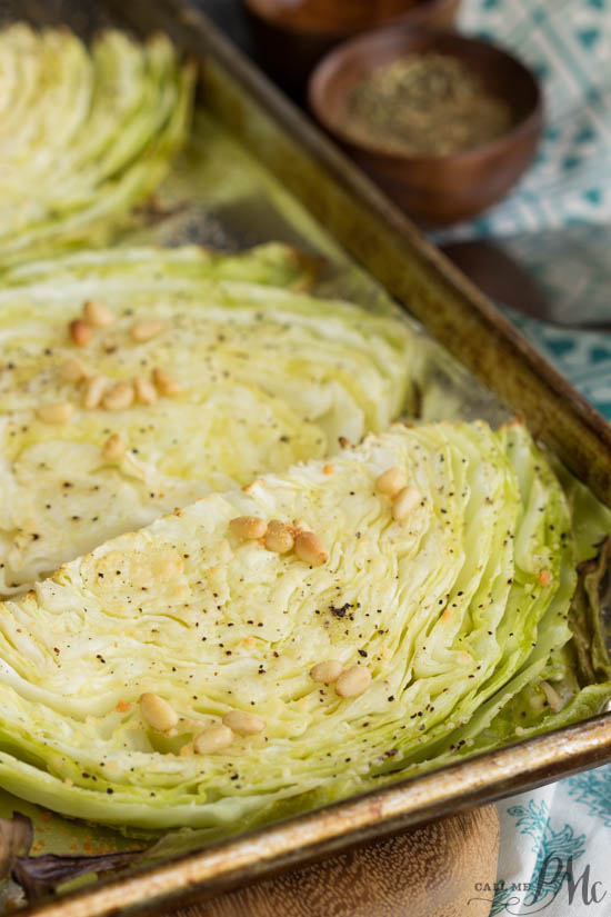 Parmesan Roasted Cabbage with Pine Nuts recipe makes a healthy, easy, and flavorful side dish.