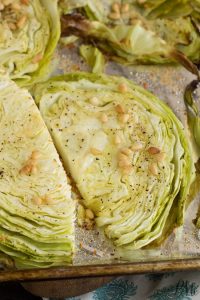 Parmesan Roasted Cabbage with Pine Nuts