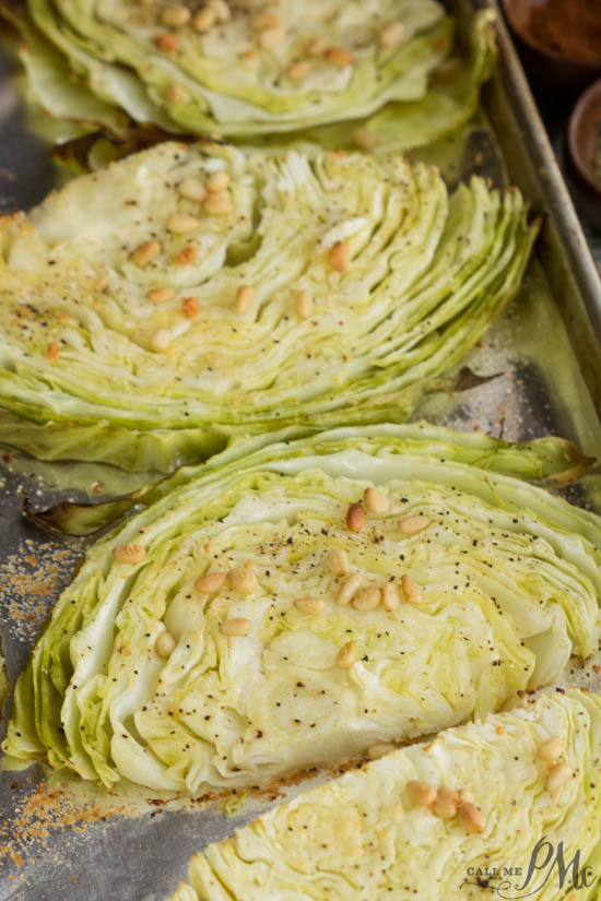 Parmesan Roasted Cabbage with Pine Nuts recipe makes a healthy, easy, and flavorful side dish.