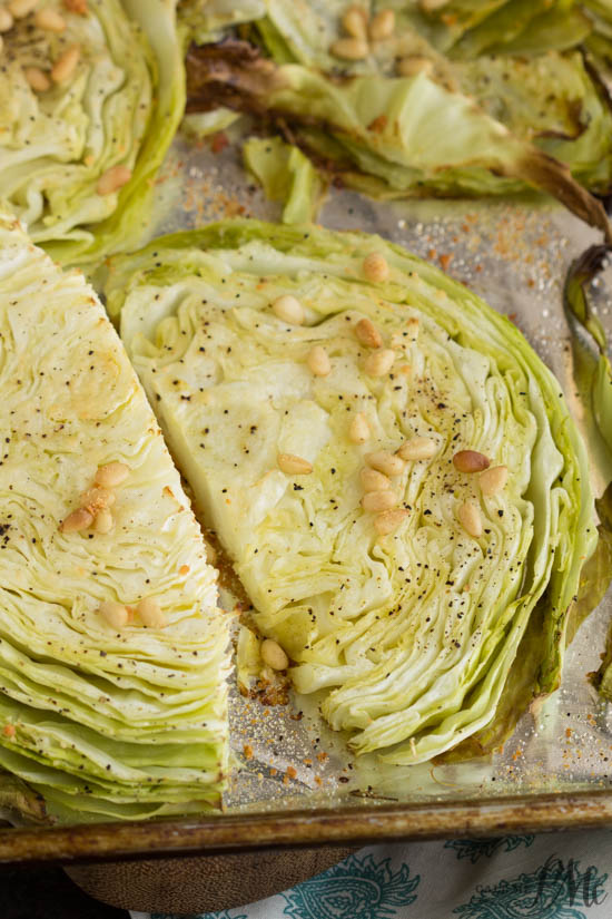 Parmesan Roasted Cabbage with Pine Nuts recipe makes a healthy, easy, and flavorful side dish.