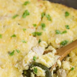 Here's one to get excited about, Poblano Pepper Chili Rellenos Casserole is a super easy and tasty take on classic Chiles Rellenos!  This casserole recipe has a creamy and cheesy chicken and egg mixture with flavorful poblano chiles.