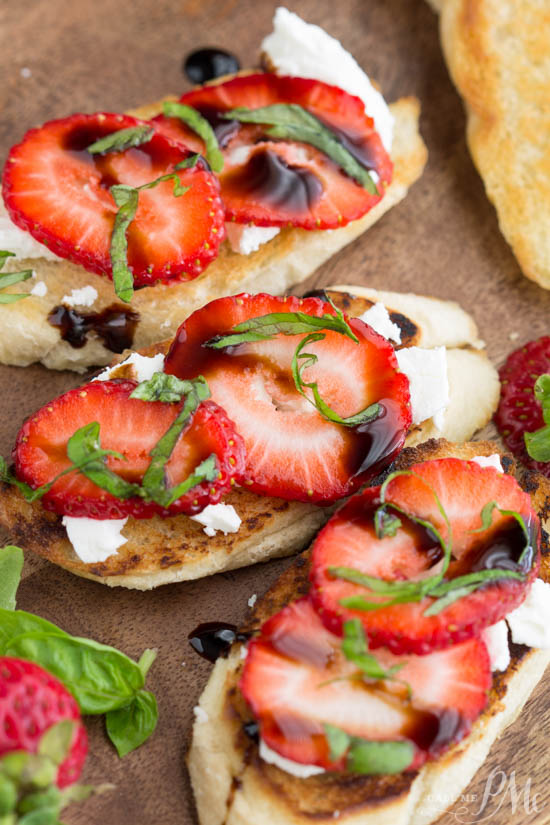 A perfect dish for a quick and easy appetizer or snack, Strawberry Goat Cheese Bruschetta Recipe is fresh, fruity, light and healthy bruschetta with succulent strawberries and tangy goat cheese.