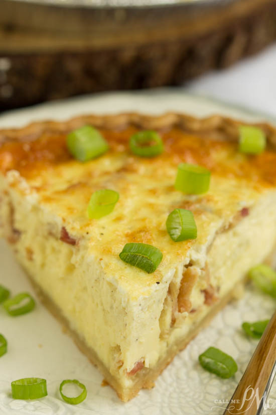 This easy breakfast quiche uses a prepared pie crust for convenience that's perfect for brunch.  Bacon Havarti Quiche Recipe is a delicious combination of eggs, Havarti cheese, bacon, fresh herbs, all cradled in a delicious thin pie crust!
