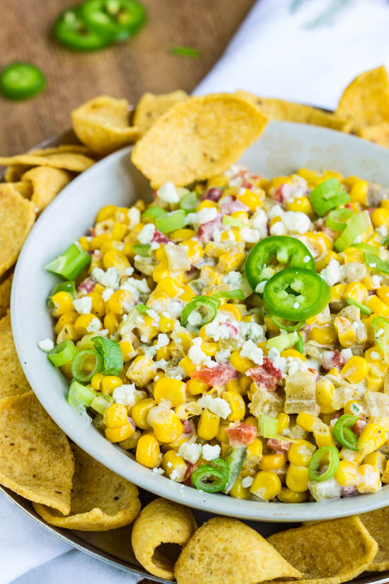 Perfect for parties and entertaining, Mexican Street Corn Dip Recipe has the same great spicy flavors as Mexican Street Corn. This recipe is very versatile. It can be served as a dip hot or at room temperature, as a side dish, or in tacos or wraps.