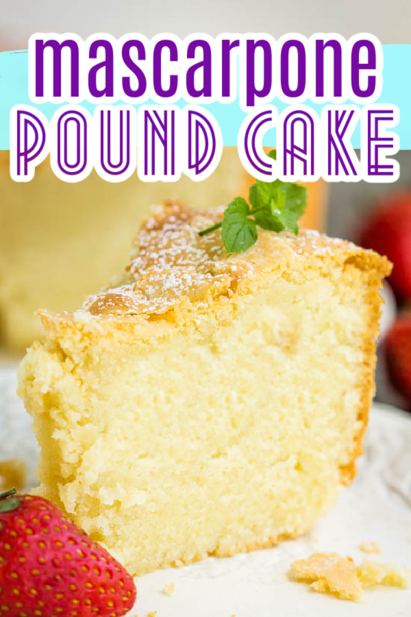 Slice of pound cake on a plate garnish with fresh straw berry.