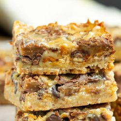 Pecan Shortbread Toffee and Rolo Magic Cookie Bars