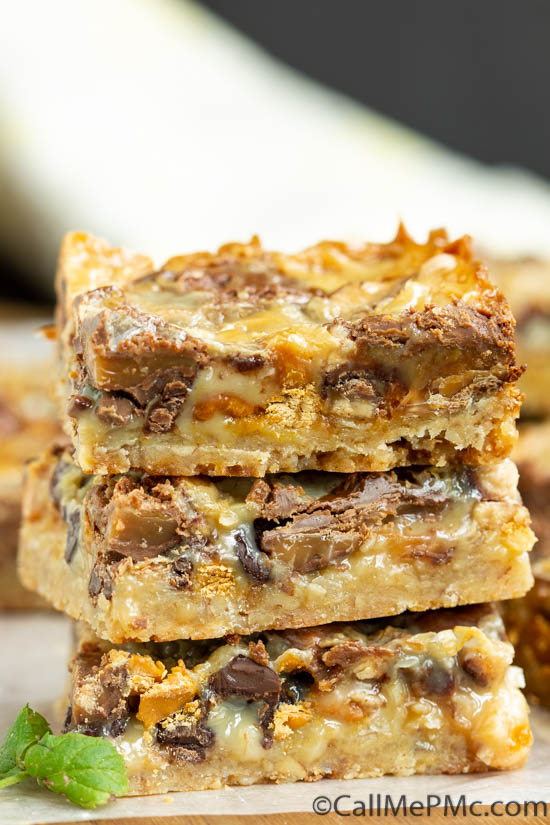 Pecan Shortbread Toffee and Rolo Magic Cookie Bars 