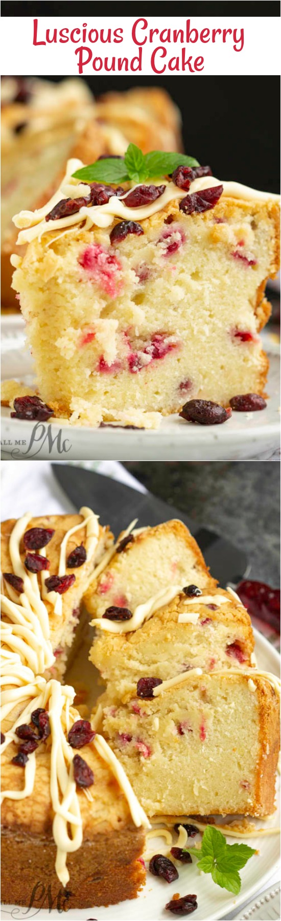 Holiday Greek Yogurt Cranberry Pound Cake is tender, buttery, and spiked with tart cranberries. Perfect for the holidays, this dessert is festive, fluffy, and delicious. 