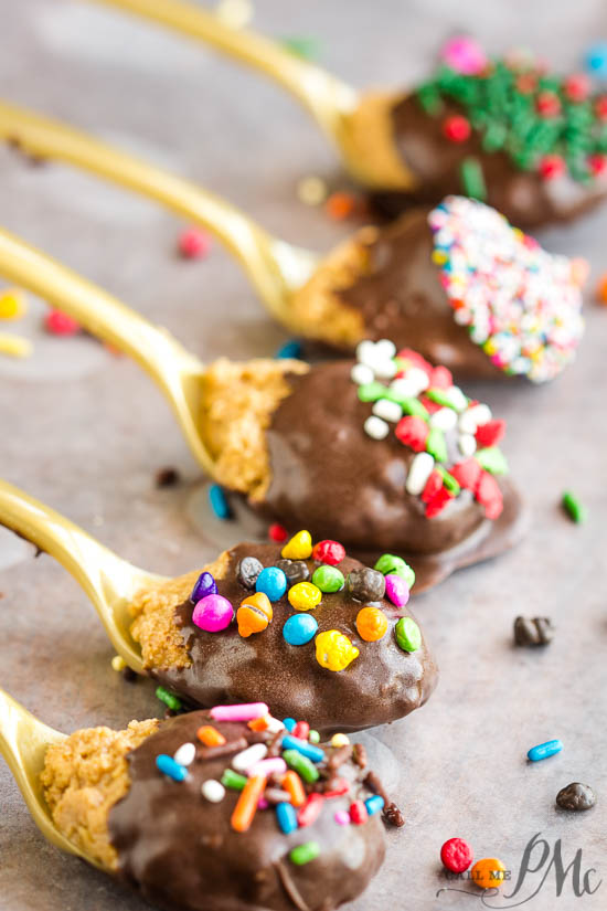 Buckeye Chocolate Peanut Butter Truffle Spoons - Decadent portions of peanut butter truffles dipped in chocolate to stir into hot chocolate or eat as dessert. These spoons are easy to make, fun to make with kids, and make great gifts.
