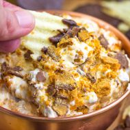 Butterfinger Dip with Chocolate Covered Potato Chips