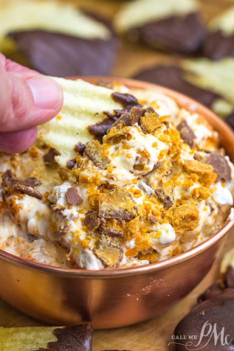 Butterfinger Dip with Chocolate Covered Potato Chips  
