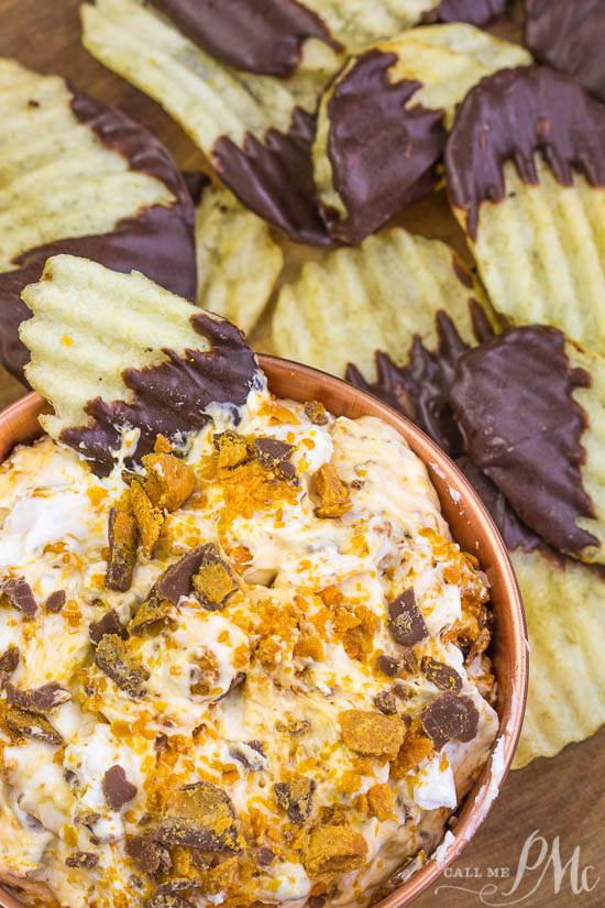 Butterfinger Dip with Chocolate Covered Potato Chips  