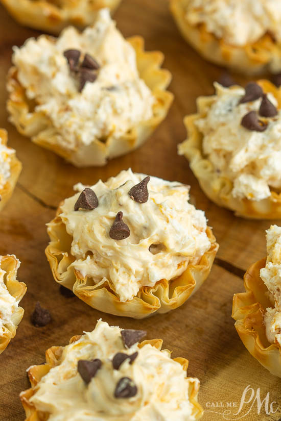No-Bake Butterfinger™ Cheesecake Tarts recipe is a creamy no-bake pie with Butterfinger candy in a pre-made tart shell. Mini candy filled cheesecakes