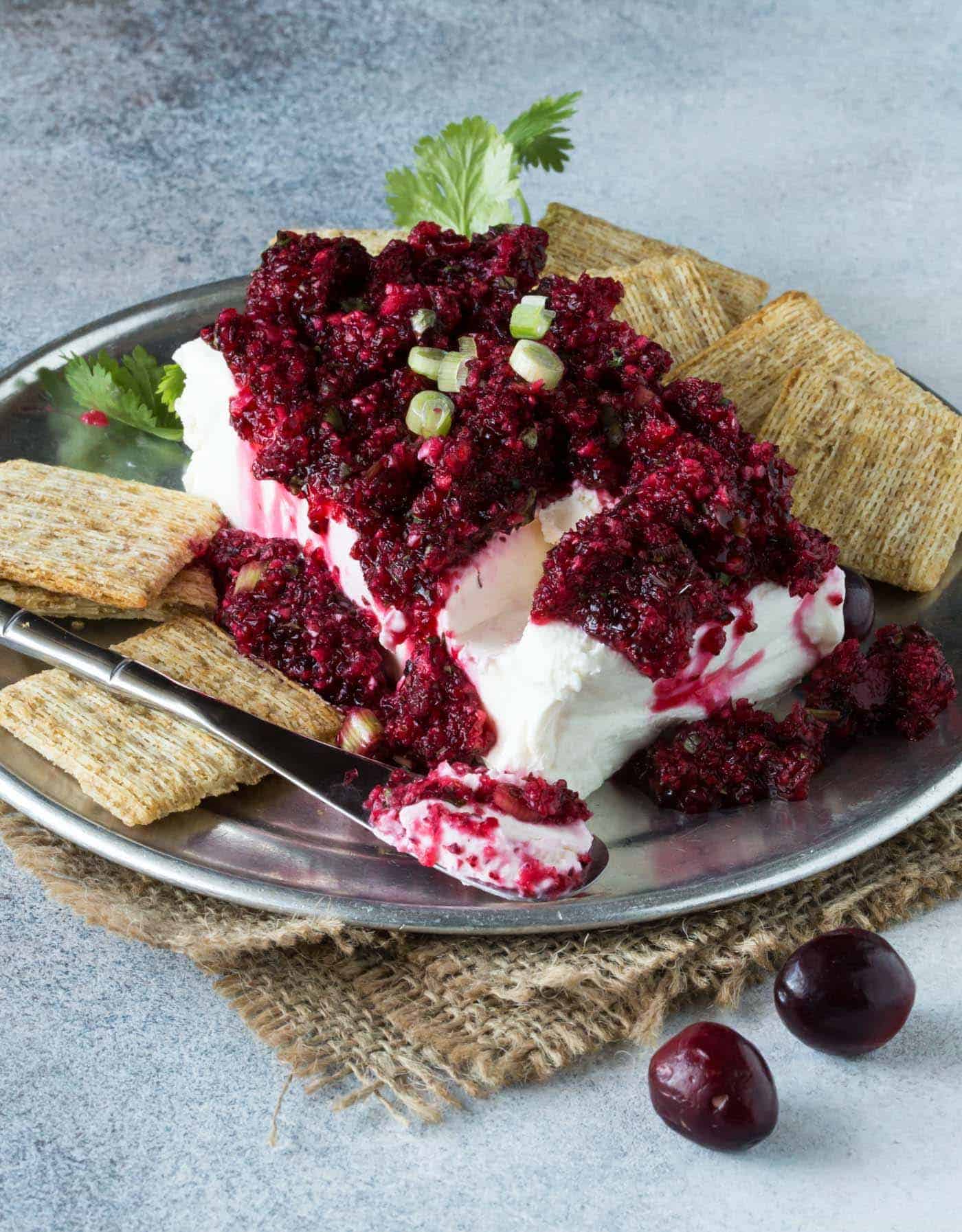 Spicy Cranberry Salsa with Cream Cheese