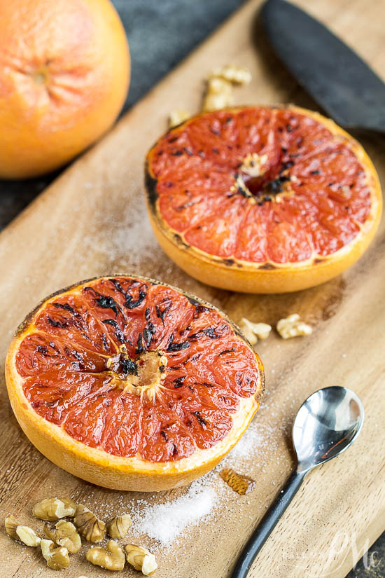 Grapefruit Brulee Recipe transforms tart grapefruit into a rich, sweet, decadent breakfast! It has a crunchy, sweet "brulee" topping that makes a great, healthy breakfast or dessert!