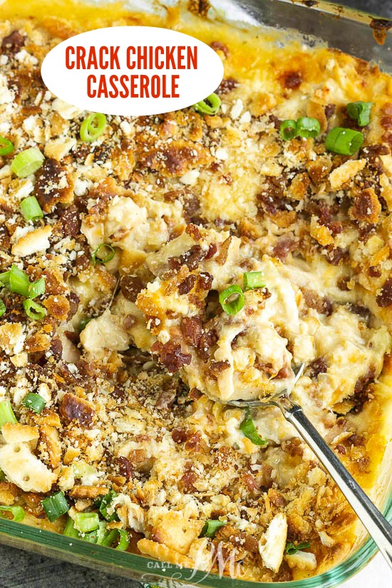 A family favorite, Baked Crack Chicken Casserole is an easy,  delicious dinner that's loaded with flavors. This comfort food will become your go-to recipe for busy weeknights. #comfortfood #easymeal #crackchicken #chicken #chickenrecipe #recipe #baked #ranch #bacon #cheese