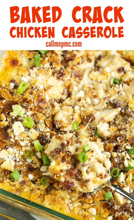 A family favorite, Baked Crack Chicken Casserole is an easy,  delicious dinner that's loaded with flavors. This comfort food will become your go-to recipe for busy weeknights. #comfortfood #easymeal #crackchicken #chicken #chickenrecipe #recipe #baked #ranch #bacon #cheese