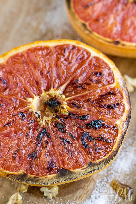 Grapefruit Brulee Recipe transforms tart grapefruit into a rich, sweet, decadent breakfast! It has a crunchy, sweet "brulee" topping that makes a great, #healthy #breakfast or #dessert! Grapefruit Brulee