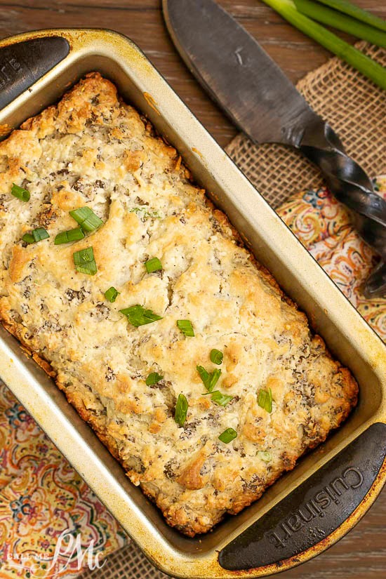 Easy, tasty, and hearty, Greek Yogurt Cheesy Sausage Quick Bread Recipe is the best sausage bread you'll ever make.  It's perfect for breakfast, snack, or with a salad or soup.