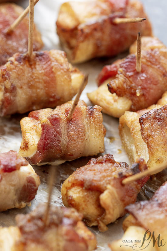 Bacon Wrapped Chicken Bites are the easiest appetizer with just four ingredients. This sweet and savory appetizer will become a family favorite.