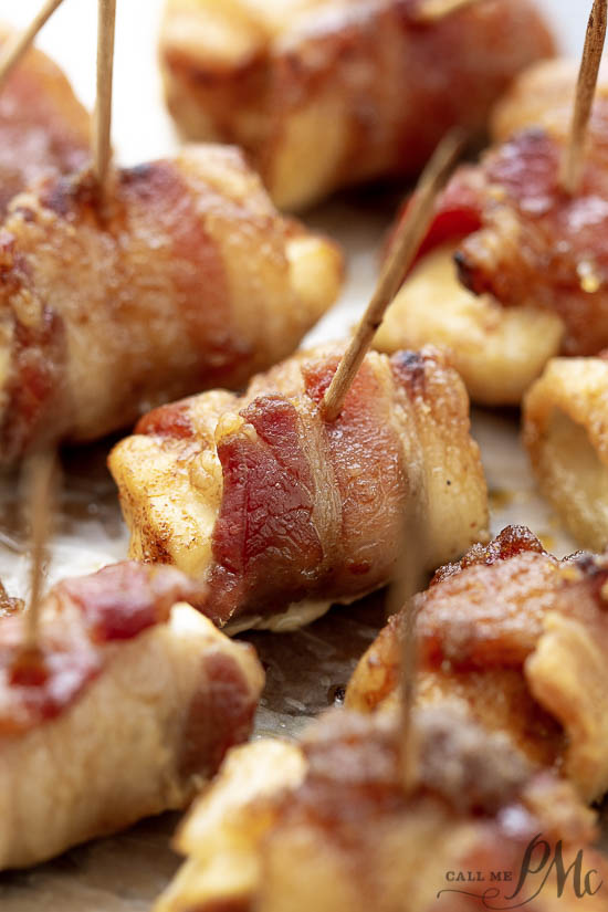 Bacon Wrapped Chicken Bites are the easiest appetizer with just four ingredients. This sweet and savory appetizer will become a family favorite.