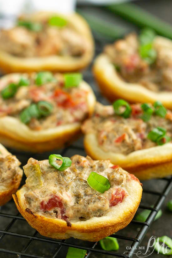 Rotel Sausage Biscuit Bites have just four ingredients. Perfect for entertaining and potlucks! #sausage #appetizer Rotel Sausage Biscuit Bites