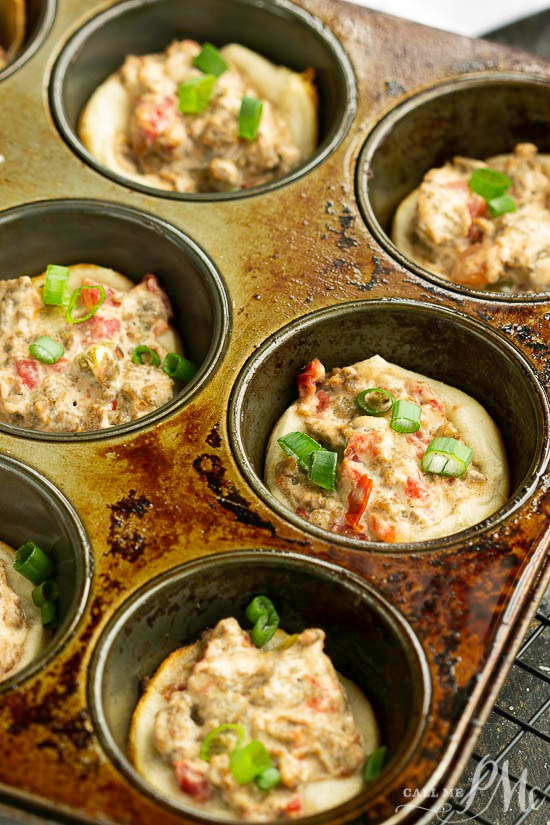 Rotel Sausage Biscuit Bites have just four ingredients. Perfect for entertaining and potlucks! #sausage #appetizer Rotel Sausage Biscuit Bites