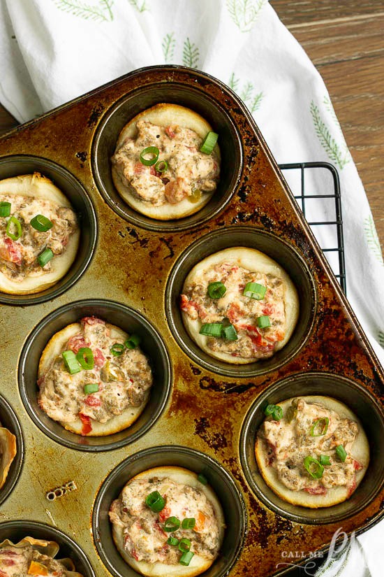 Rotel Sausage Biscuit Bites have just four ingredients. Perfect for entertaining and potlucks! #sausage #appetizer Rotel Sausage Biscuit Bites