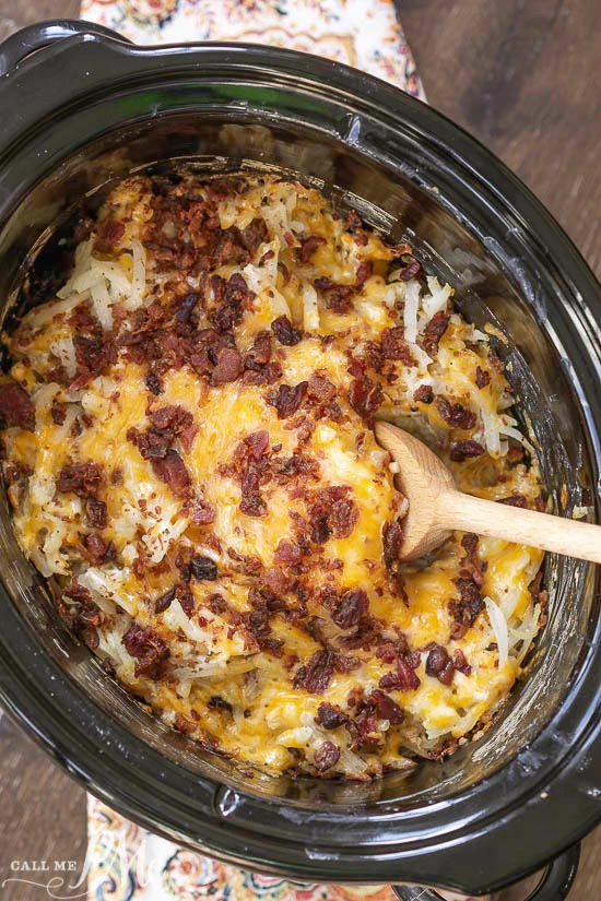 Crock Pot Crack Hash Brown Potatoes, the quintessential comfort food gets an easy and delicious make-over with the addition of Ranch seasoning and bacon. #bacon #cheese #hashbrowns #slowcooker Crock Pot Crack Hash Brown Potatoes