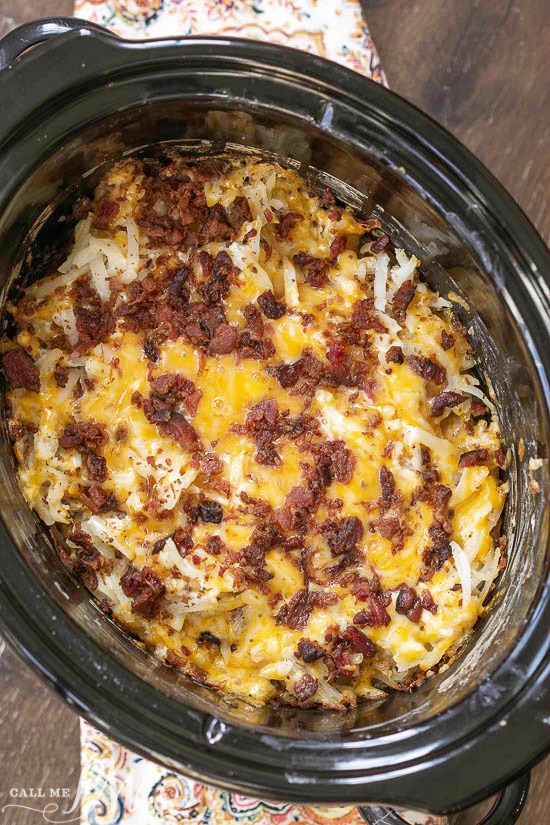 Crock Pot Crack Hash Brown Potatoes, the quintessential comfort food gets an easy and delicious make-over with the addition of Ranch seasoning and bacon. #bacon #cheese #hashbrowns #slowcooker Crock Pot Crack Hash Brown Potatoes