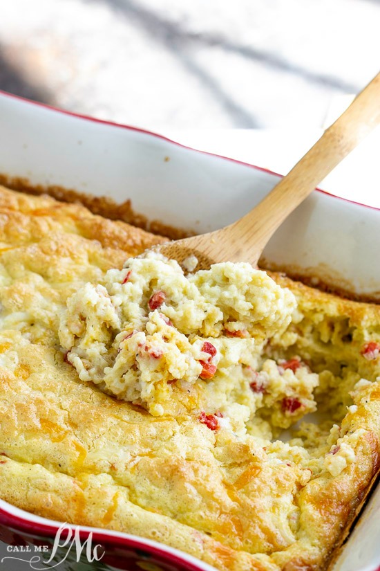Dish with Cottage Egg Casserole | Crustless quichein it and spoon.