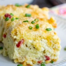 Delicious and easy to make, Fluffy Cottage Egg Casserole | Crustless Quiche is not only perfect for Easter brunch, but it's fabulous year round!