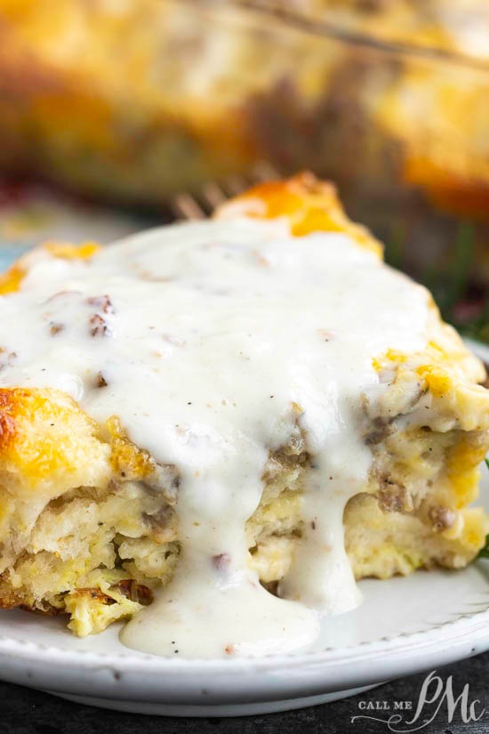 This easy Sausage Gravy Biscuit Bubble Up Casserole is loaded with delicious biscuits baked in a flavorful egg and sausage scramble and topped with gravy! This recipe is great for busy mornings, busy nights, or feeding a crowd. Sausage Gravy Biscuit Bubble Up Casserole